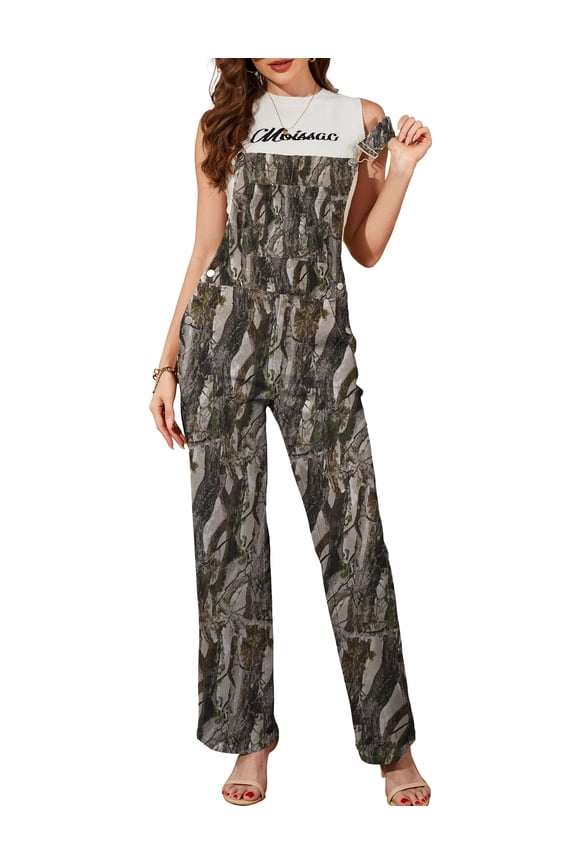 Camo Overalls for Women Loose Fit Fashion Jumpsuits Straight Leg Pants Camouflage Bibs Coveralls Hunting Clothes