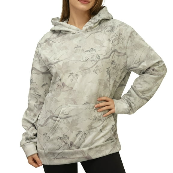 Camo Oversized Hoodies For Women Long Sleeve Fleece Hooded Sweatshirt Drop Shoulder Maple Leaf Print Pullover With Pocket