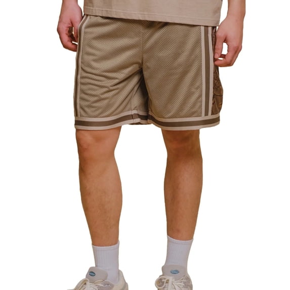 Brooklyn Cloth Men's Camo Paneled Mesh Shorts 7 Inseam, Lightweight, Breathable, Olive, Small