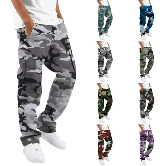Camo Pants Men Elastic Waist Drawstring Sweatpants with Pockets Comfortable Casual Mens Cargo Pants Army Green M