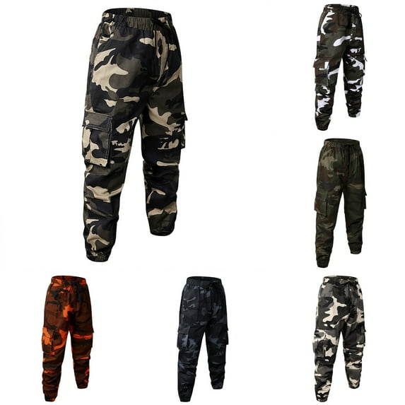 Camo Pants Men Joggers Slim Fit Combat Military Camouflage Cargo Pants with Multi Pockets Elastic Waist Drawstring BDU Pants Men Coffee XXL