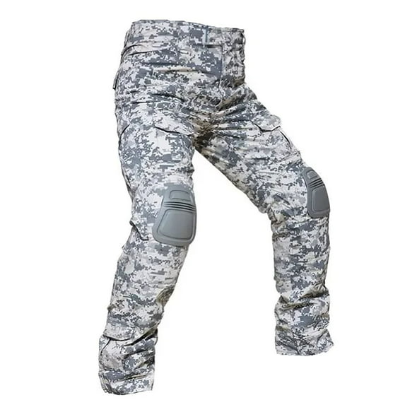 Camo Pants Men Work Straight Trousers with Knee Pads Daily Outdoor Hiking Camping Training Durable Utility Mens Cargo Pants White 40