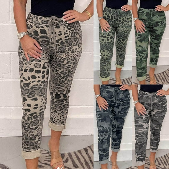 Camo Pants Women Baggy Elastic Waist Pant Colorful Printed Casual Without Positioning Print Camouflage Pants Women Grey S