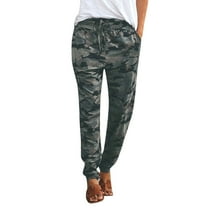 Camo Pants Women, Comdrip Women's Pants with Deep Pockets Stretch Sweatpants for Golf Athletic High Waist Patchwork Straight Casual Trousers Womens Camo Pants Green M