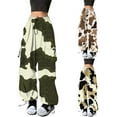 thumbnail image 1 of Camo Pants Women Elastic Waist Drawstring Wide Leg Joggers Sweatpants Retro Comfortable Loose Womens Casual Pants Black XXL, 1 of 5