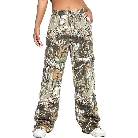 Camo Pants Women High Waist Wide Leg Casual Y2K Camouflage Overalls Loose Elastic Waist Straight Jeans