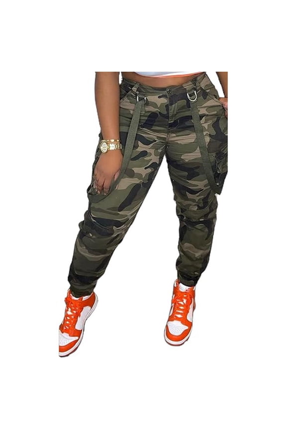 Camo Pants Women High Waisted Stretch Belt Pockets Joggers Comfortable Outdoor Activities Casual Womens Cargo Pants Camouflage L