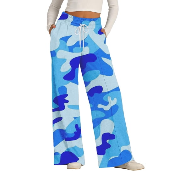 Camo Pants Women Loose High Waisted Cargo Pant Baggy Casual Wide Leg Sweatpants Drawstring Elastic Y2k Streetwear Trousers with Pockets