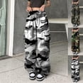 thumbnail image 1 of Camo Pants Women Streetwear Y2K Baggy Sweatpants Drawstring Hip Hop Loose Wide Leg Trousers Black XXXL, 1 of 7