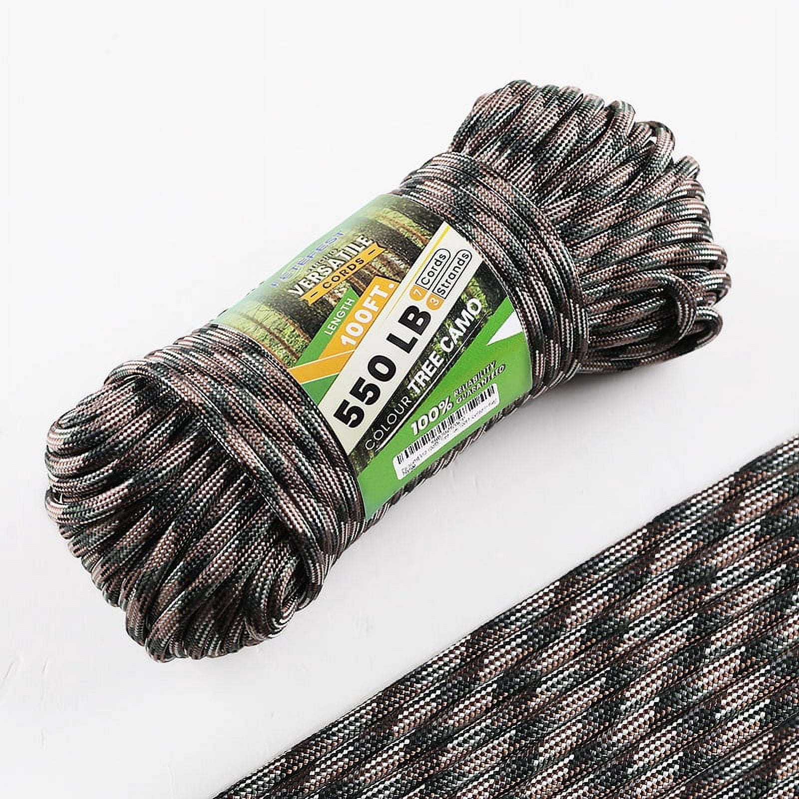 Camo Paracord 550, Parachute Cord MilSpec 100FT, 100 Nylon Rope in