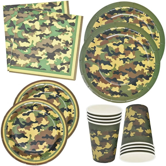 Camo Party Supplies Set 24 9" Plates 24 7" Plates 24 9 Oz Cups 50 Luncheon Napkins Birthday Decorations Hunting, Army, Camouflage, MIlitary Paper Pack Tableware Set Camo party Favors by Gift Boutique