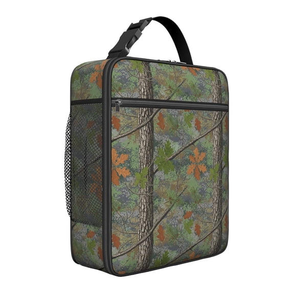Camo and Pine Green Pattern Insulated Lunch Bag for Men Women,Waterproof Lunch Box for Work,Picnic or Travel,Thermal Insulation,10.63x9.06x3.54 Inches
