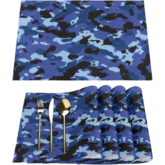 Camo Placemats Set of 6 Rectangle Table Mats Washable Heat-Resistant Place Mat for Kitchen Dining Table Decor Indoor Outdoor