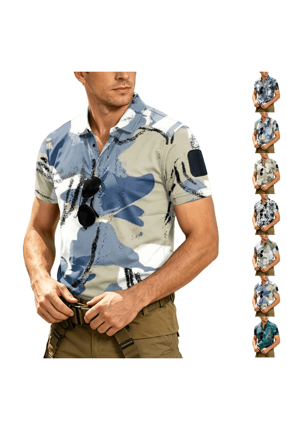 Camo Polo Shirt Mens Quick Dry Performance Short Sleeve Tactical Shirts Pique Jersey Golf Shirt Coffee XL