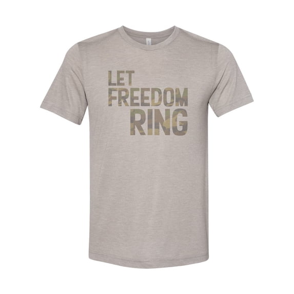 Camo Print, Let Freedom Ring, 4th Of July Tee, Unisex, Sublimation T, Camo Shirt, Independence Day, 4th Of July Shirt, Freedom, Soft Bella T, Heather Stone, LARGE