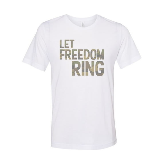 Camo Print, Let Freedom Ring, 4th Of July Tee, Unisex, Sublimation T, Camo Shirt, Independence Day, 4th Of July Shirt, Freedom, Soft Bella T, White, XL
