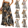 thumbnail image 1 of Camo Print Palazzo Pants for Women, High Waist Drawstring Wide Leg Trousers - Summer Flowy Ruffle Hem Lounge Bottoms Coffee M, 1 of 7