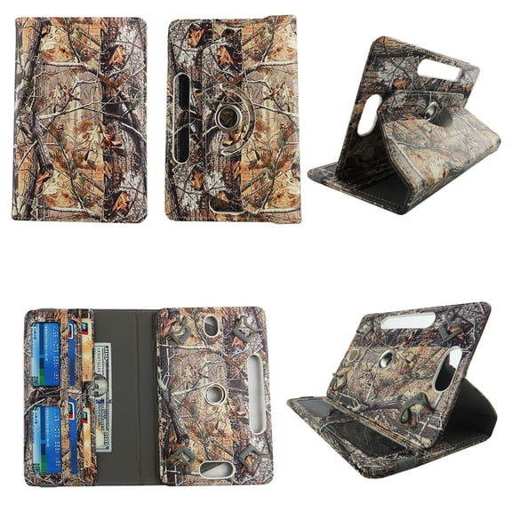 Camo RT for Walmart Onn 7-inch Tablet Case Universal Android Cases 360 Rotating Folio Stand Protector Pu Leather Cover Travel e-reader Card Cash Slots Multiple Viewing Angles