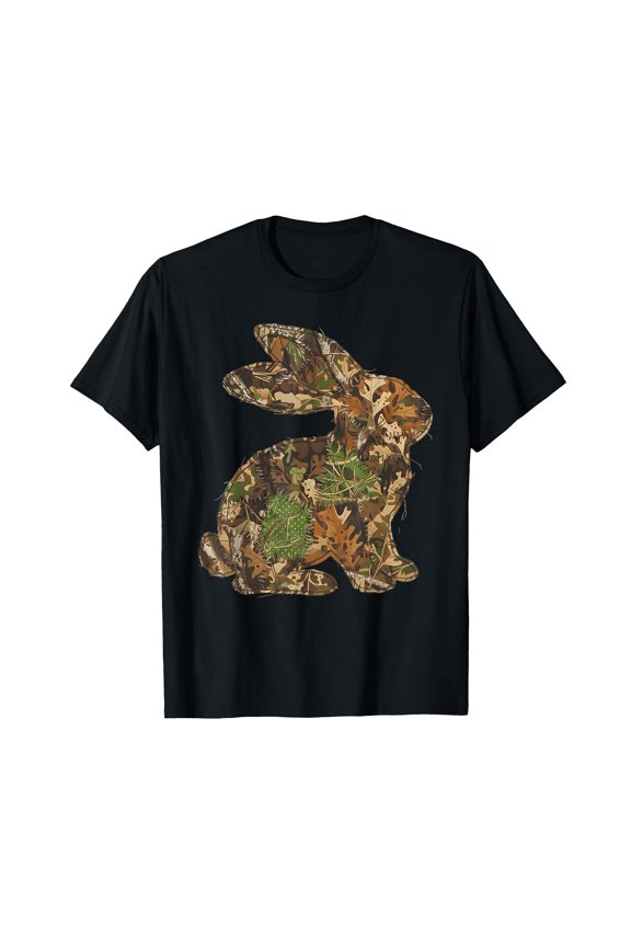 Camo Rabbit Patchwork Spring T-Shirt for Family Fun and Easter Celebrations