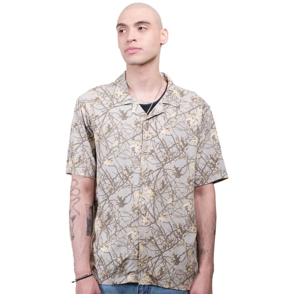 Brooklyn Cloth Men's Lightweight Camo Rayon Camp Shirt, Short Sleeve, Sand, Small