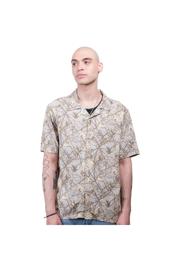Men's Camo Rayon Camp Shirt, Short Sleeve, Lightweight, Breathable, Sand, XL