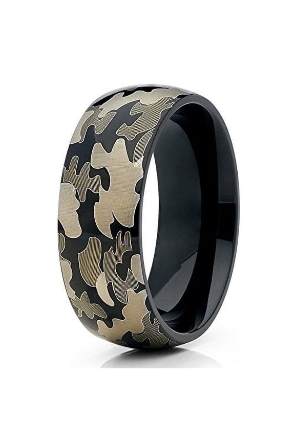 Camo Ring Titanium Wedding Ring Camouflage Wedding Band Black Titanium Ring 8mm Army Navy Marines Comfort Fit