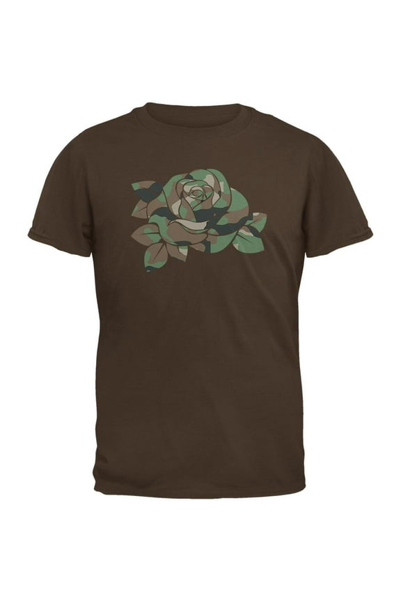 Camo Rose Military Wife Brown Adult T-Shirt - X-Large