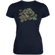 Camo Rose Military Wife Navy Juniors Soft T-Shirt - Small