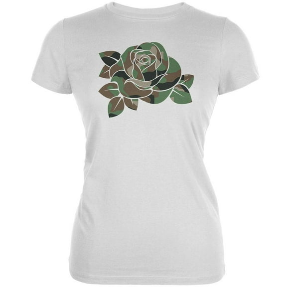 Camo Rose Military Wife White Juniors Soft T-Shirt - X-Large