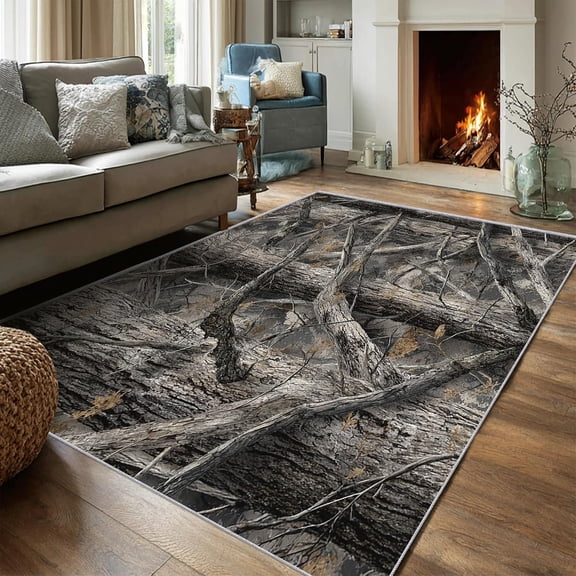 Camo Rugs for Living Room,Camouflage Forest Rugs for Bedroom, Rustic Cabin Hunting Woodland Area Rug, Camo Decor Carpet, Washable Non Slip-2' x 3'