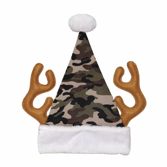 Camo Santa Hat with Antlers, Multicolor, 17", by Holiday Time
