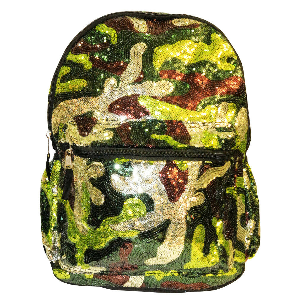 Camo Sequin Backpack Deluxe School Bag or Travel Backpack 16 inches - image 1 of 8
