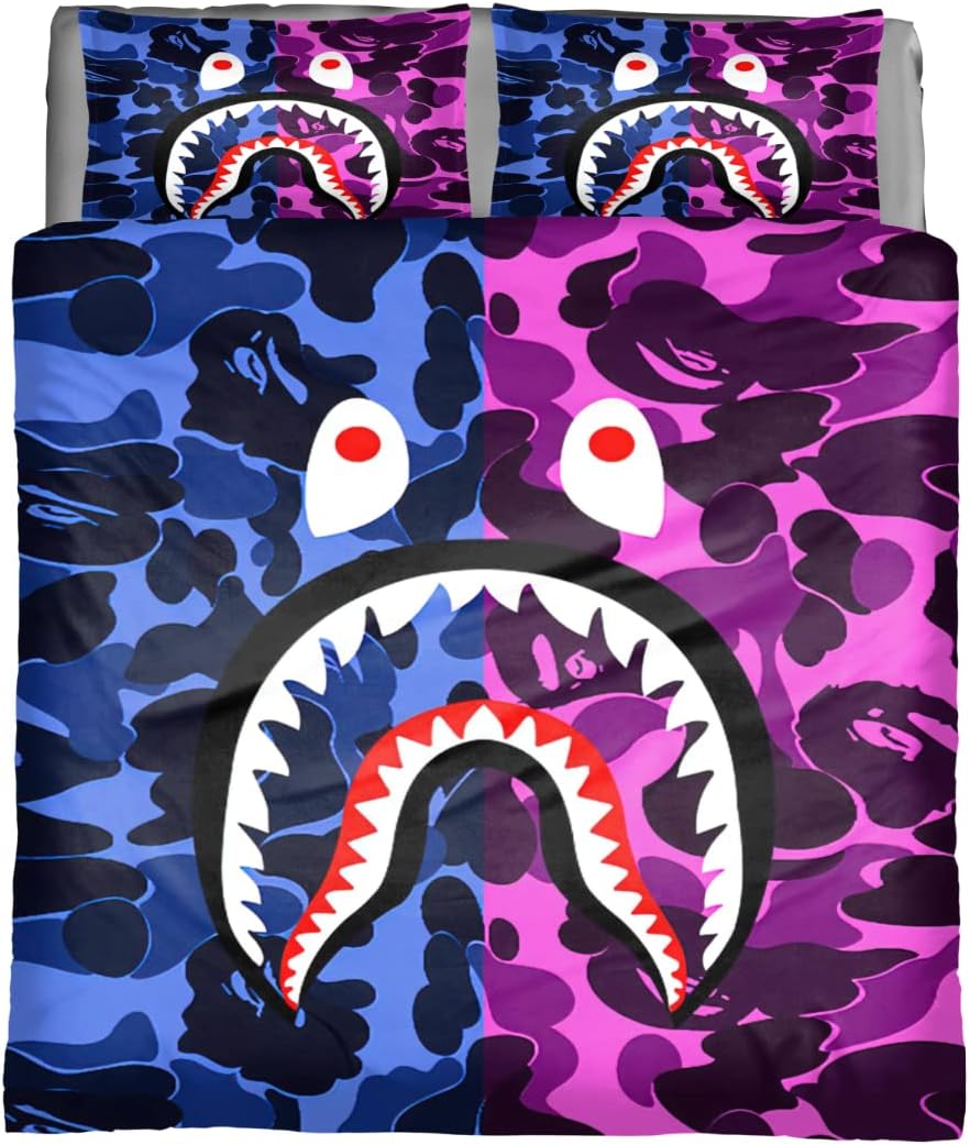 Camo Shark Bedding Set with 2 Matching Pillows Case, 3 Piece Full Bed