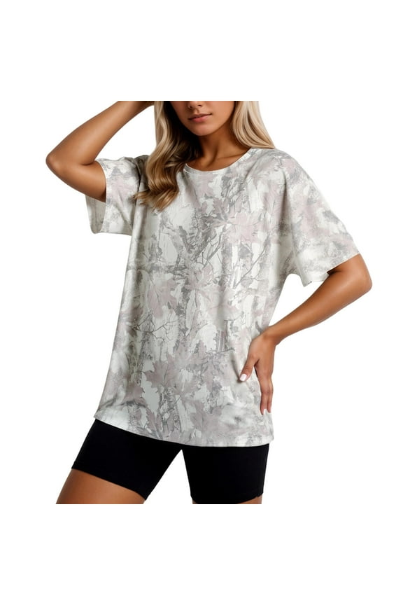 Camo Shirt for Women Mens Maple Leaf Print Camouflage Crewneck Tees Summer Short Sleeve Oversized Y2k Tops
