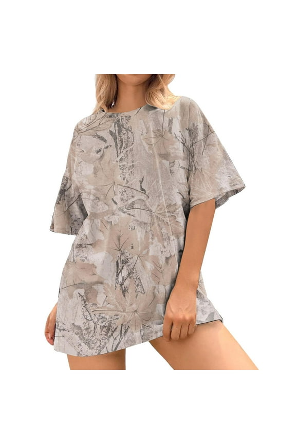 Camo Shirt for Women y2k Maple Leaf Print Short Sleeve Crewneck Casual T-Shirts Summer Oversized Streetwear Tee Shirts
