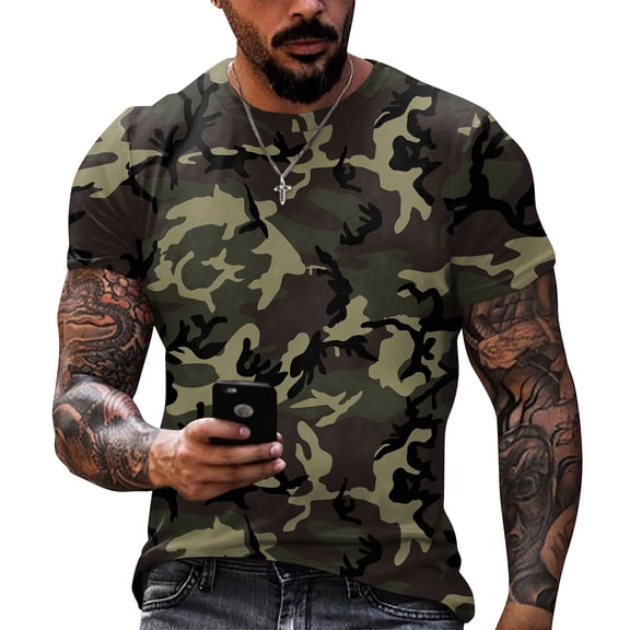Camo Shirts Men'S Camouflage T Short Sleeve Crew Neck Summer Tee Tops Hunting Outdoor Clothes,Dark Green 4XL