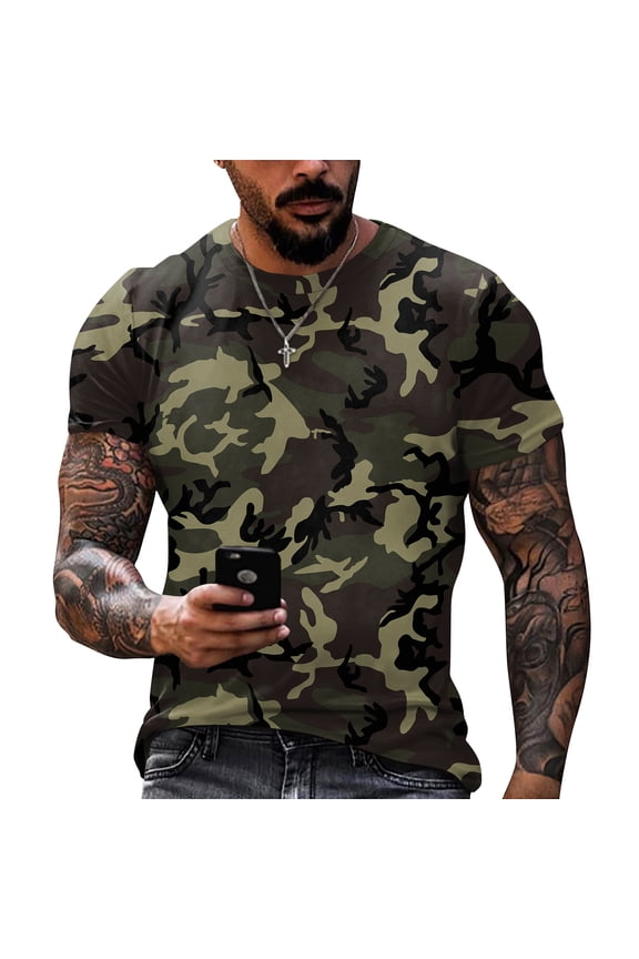 Camo Shirts Men'S Camouflage T Short Sleeve Crew Neck Summer Tee Tops Hunting Outdoor Clothes,Dark Green 4XL
