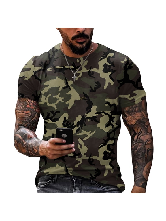 Camo Shirts Men'S Camouflage T Short Sleeve Crew Neck Summer Tee Tops Hunting Outdoor Clothes,Dark Green XL
