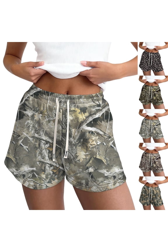 Camo Shorts Women Maple Leaf Camouflage Elastic High Waist Drawstring Camo Shorts Pocketed Lounge Camouflage Workout Boxer Fashion Shorts Joggers Camouflage Sweatpant Shorts,Gray XL