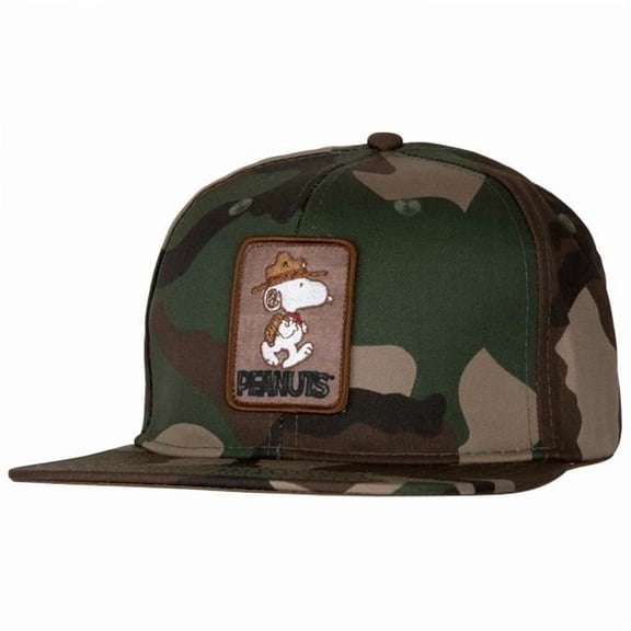 Camo Snoopy Adjustable Flat Bill Hat, Green
