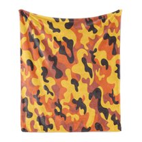 Camo Soft Flannel Fleece Blanket, Lively Colors Retro Style Camouflage Texture Modern Print Illustration, Cozy Plush for Indoor and Outdoor Use, 60" x 80", Yellow Orange Dried Rose, by Ambesonne