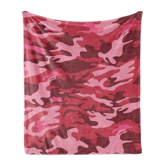 Camo Soft Flannel Fleece Throw Blanket, Camouflage Texture Design in Shades of Pink Conceptual Autumn Theme, Cozy Plush for Indoor and Outdoor Use, 60" x 80", Dark Coral Pale Pink, by Ambesonne