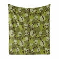 thumbnail image 1 of Camo Soft Flannel Fleece Throw Blanket, Composition of Skulls Scary Head Skeletons Graphic Grunge Illustration, Cozy Plush for Indoor and Outdoor Use, 60" x 80", Green Pale Green Beige, by Ambesonne, 1 of 6
