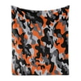 thumbnail image 1 of Camo Soft Flannel Fleece Throw Blanket, Vibrant Camouflage Lattice Like Service Theme Modern Design Print, Cozy Plush for Indoor and Outdoor Use, 50" x 70", Orange Grey Black, by Ambesonne, 1 of 5