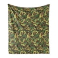 thumbnail image 1 of Camo Soft Flannel Fleece Throw Blanket, Woodland Camouflage Pattern Abstract Concealment Hiding in Jungle, Cozy Plush for Indoor and Outdoor Use, 50" x 60", Green Brown Dark Green, by Ambesonne, 1 of 5