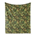 thumbnail image 1 of Camo Soft Flannel Fleece Throw Blanket, Woodland Camouflage Pattern Abstract Concealment Hiding in Jungle, Cozy Plush for Indoor and Outdoor Use, 70" x 90", Green Brown Dark Green, by Ambesonne, 1 of 5