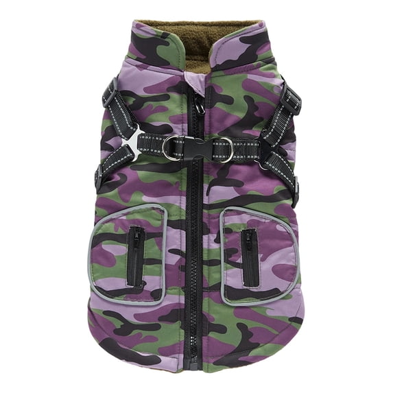 Camo Style Warm Dog Coat, Waterproof Dog Jacket Reflective Adjustable Puppy Winter Coat with Buckle, Cold Weather Coats for Puppies Outdoor Walking Jogging