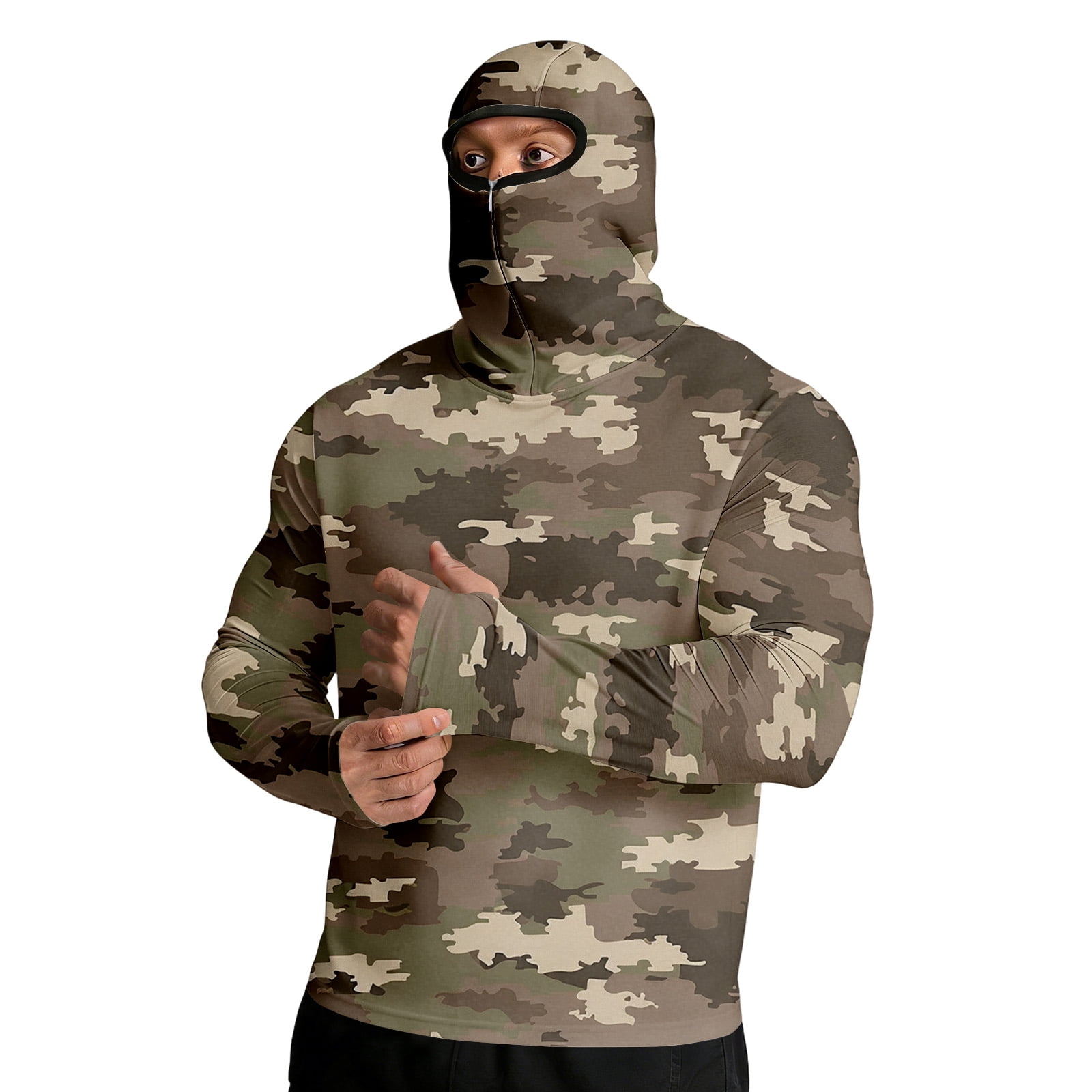 Camo Sun Shirt UPF 50+ Men's Fishing Long Sleeve UV Protection Hoodie ...