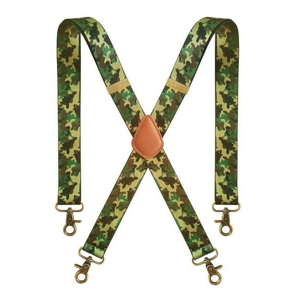 Camo Suspenders for Men Heavy Duty Adjustable X Back 1.4" Wide Mens Suspenders with 4 Snap Hook