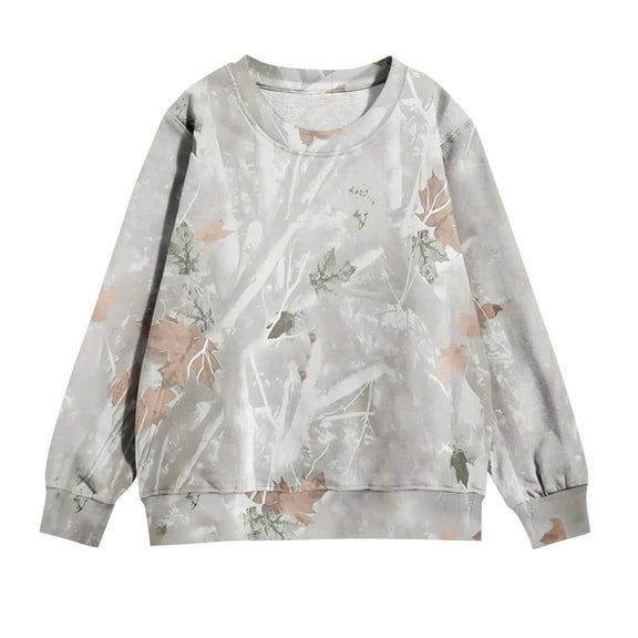 Camo Sweatshirt for Kids Boys Girls Cute Sweatshirt Maple Leaf Print Oversized Fleece Sweatshirts Classic Pullover 04-Dark Gray 130